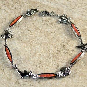 Orange Fire Opal Bracelet Sea Animal Crab Turtle